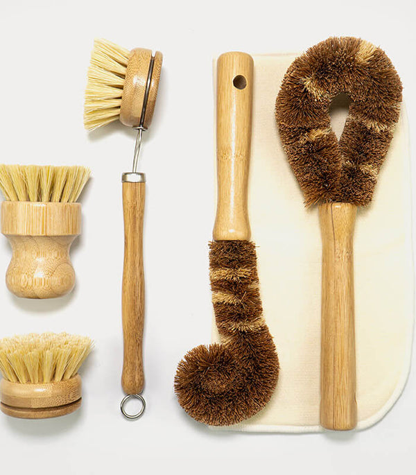 Natural Dish Brushes for Washing Up | Plant Based Kitchen Scrubber Brush (6 Piece Starter Set)-0