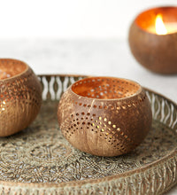 Coconut Shell Tea Light Holder Set | Eco-Friendly, Unique & Unusual Tea Light Base-1