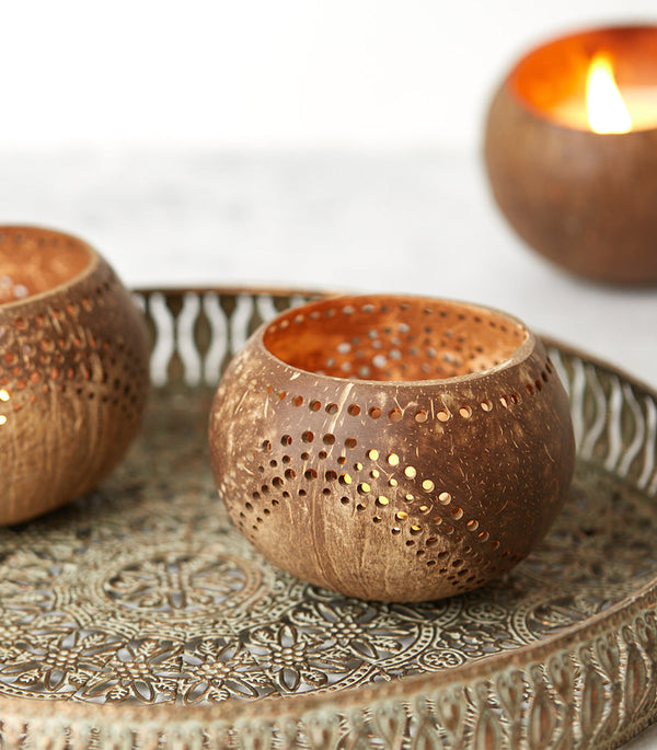 Coconut Shell Tea Light Holder Set | Eco-Friendly, Unique & Unusual Tea Light Base-0