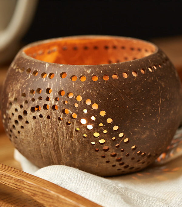 Coconut Shell Tea Light Holder Set | Eco-Friendly, Unique & Unusual Tea Light Base-0