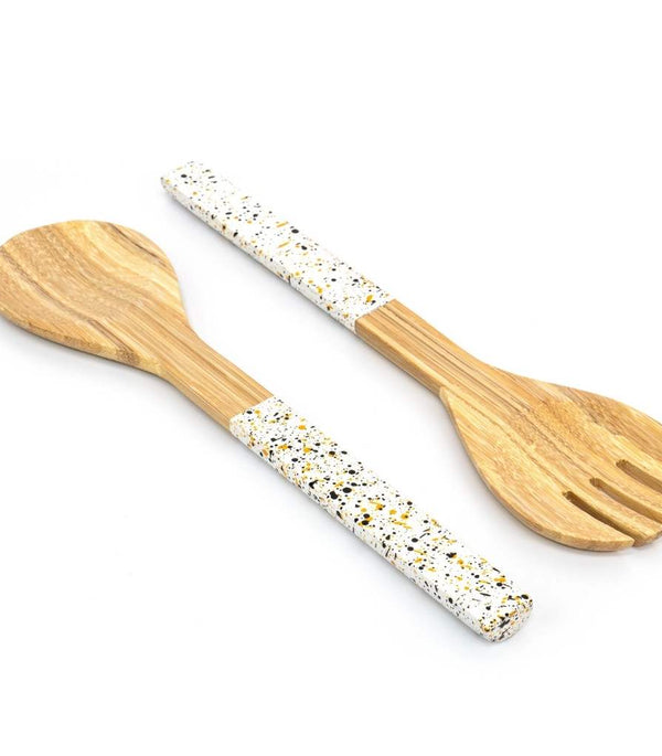 Bamboo Salad Server Set | Salad Tongs (Spoon & Fork)-0